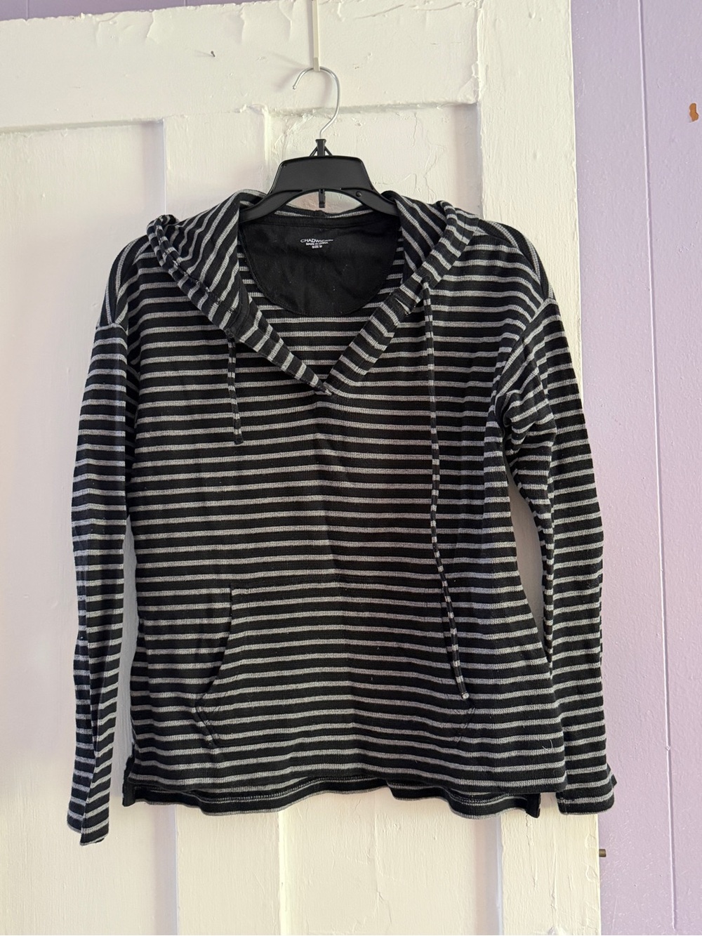 Chadwicks Black & Gray Striped Hooded Top